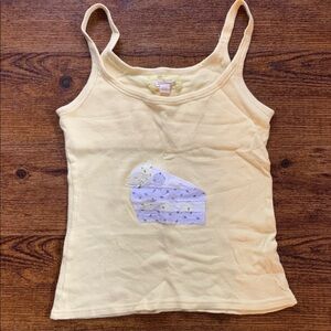 Upcycled Yellow Bluenotes Tank Top With Patchwork Cake Design